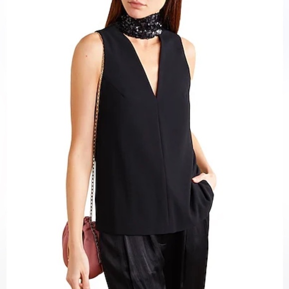 Galvan London Navy Sequin Cortado Top with Sequin Scarf in Back - Picture 4 of 15